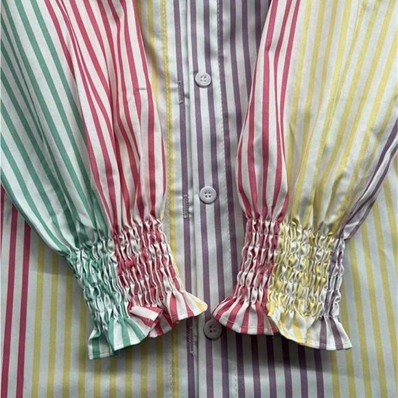 M ChicMe Women Striped Button Down Collar Shirt Casual Long Sleeve Blouse Top - Picture 4 of 17